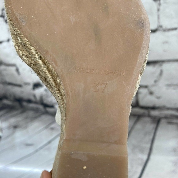 Jean Michel Cazabat Ivory Leather Textile Espadrille Wedge Sandals Size 6.5 - Picture 12 of 12